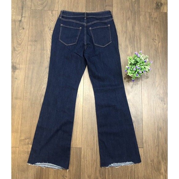 Old Navy Flare Jeans Women's 4 Regular Blue Mid Rise Frayed Hem Dark Wash - Picture 5 of 9